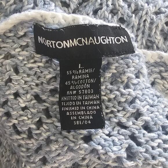 Norton McNaughton Blue and White Crochet Knit sweater Size L - Picture 4 of 7